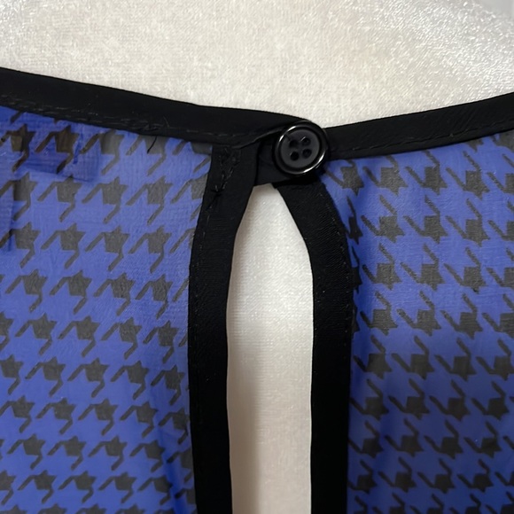 Democracy royal blue/black houndstooth with black trim, sheer oversized blouse L - Picture 5 of 6